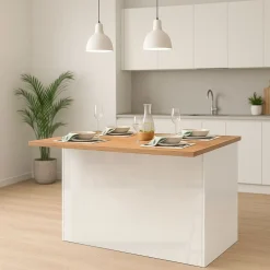 Isola centrale da cucina 2 ante in finitura Bianco Lucido e Rovere