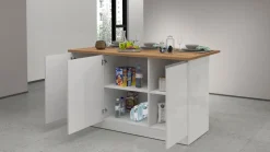 Isola centrale da cucina 3 ante in finitura Bianco Lucido e Rovere