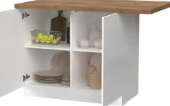 Isola da Cucina a 2 ante in Bianco Lucido e Rovere Mercure