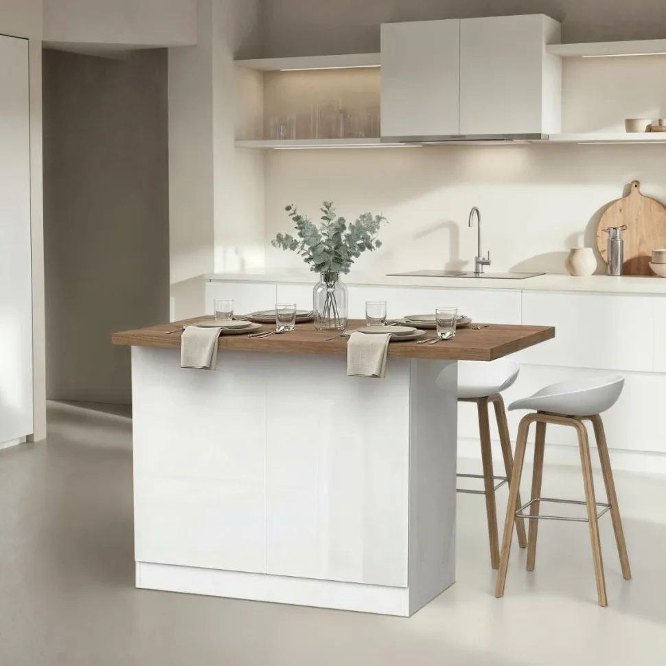 Isola da Cucina a 2 ante in Bianco Lucido e Rovere Mercure