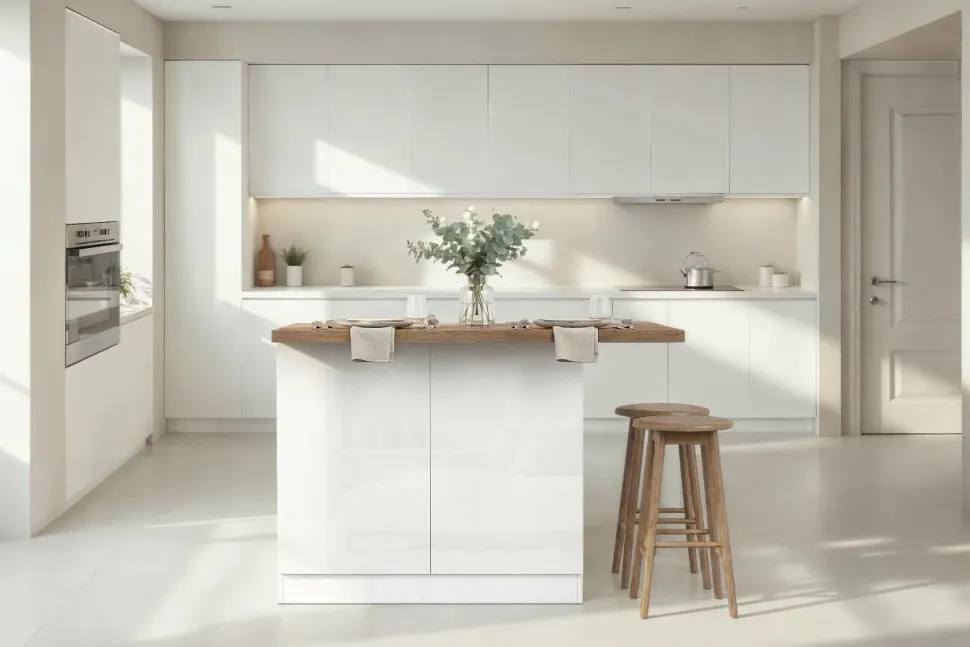 Isola da Cucina a 2 ante in Bianco Lucido e Rovere Mercure