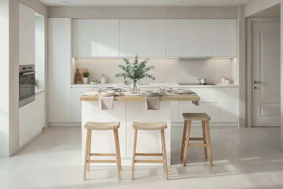 Isola da Cucina a 2 ante in Bianco Lucido e Rovere Cadiz