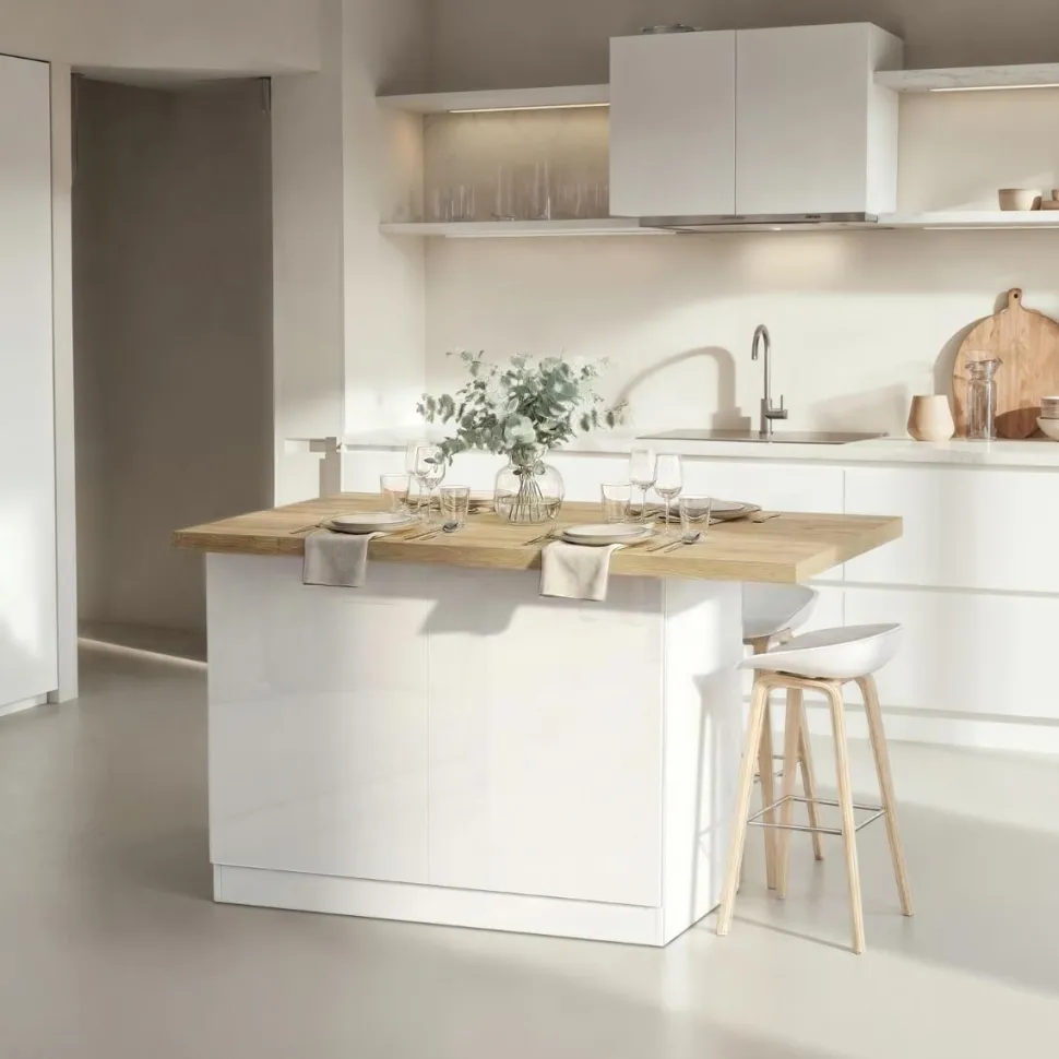 Isola da Cucina a 2 ante in Bianco Lucido e Rovere Cadiz