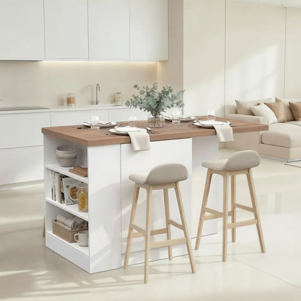 Isola da Cucina 2 ante con vani a giorno 160x80 cm in Bianco Lucido e Rovere Mercure