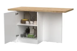 Isola da Cucina 2 ante con vani a giorno 160x80 cm in Bianco Lucido e Rovere Cadiz