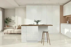 Isola da Cucina 2 ante con vani a giorno 160x80 cm in Bianco Lucido e Rovere Cadiz