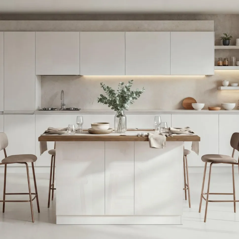 Isola da Cucina 3 ante 160x80 cm in Bianco Lucido e Rovere Mercure