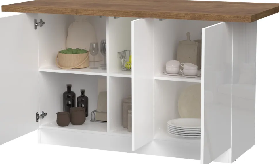 Isola da Cucina 3 ante 160x80 cm in Bianco Lucido e Rovere Mercure