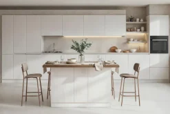 Isola da Cucina 3 ante 160x80 cm in Bianco Lucido e Rovere Mercure