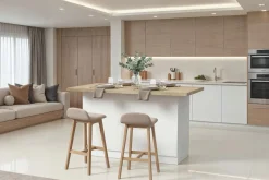 Isola da Cucina 3 ante 160x80 cm in Bianco Lucido e Rovere Cadiz