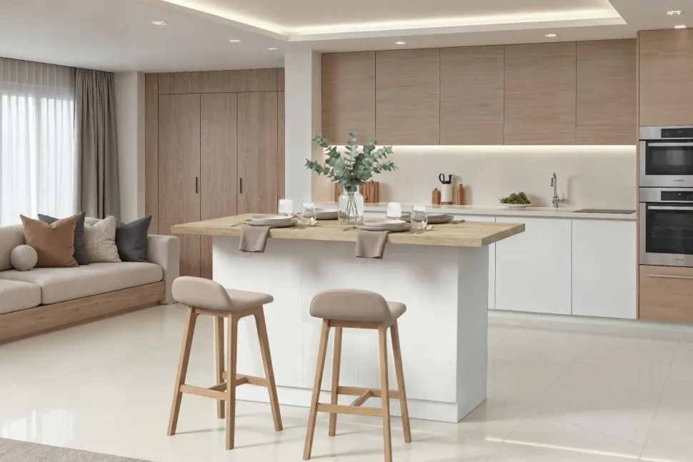 Isola da Cucina 3 ante 160x80 cm in Bianco Lucido e Rovere Cadiz