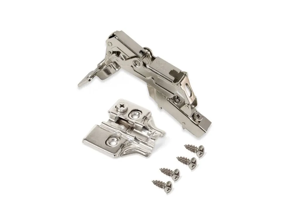 Kit cerniera collo dritto X91 da apertura 165º con chiusura amortizzata e basetta, Mezzo collo, Nichelato, Acciaio