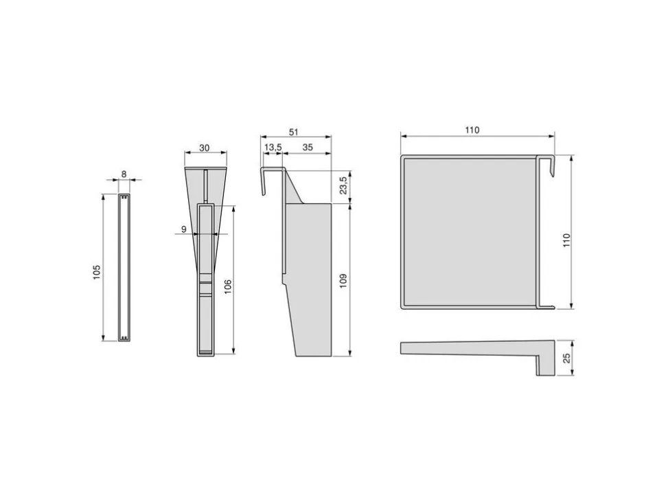 Kit di accessori divisori per interno cassetti Vertex-Concept, larghezza 900 mm, Alluminio e Tecnoplastica, Grigio antracite o Bianco