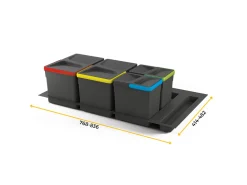 Kit di contenitori raccolta differenziata per cassetti da cucina con base Recycle disponibile in varie misure