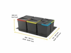 Kit di contenitori raccolta differenziata per cassetti da cucina con base Recycle disponibile in varie misure