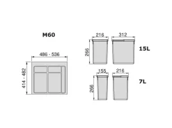 Kit di contenitori raccolta differenziata per cassetti da cucina con base Recycle disponibile in varie misure