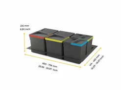 Kit di contenitori raccolta differenziata per cassetti da cucina con base Recycle disponibile in varie misure