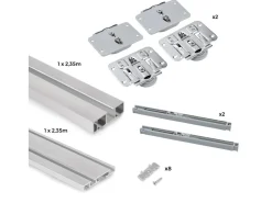 Kit di ferramenta per armadio 2 ante scorrevoli con chiusura soft Flow binari di superficie da 2,35 m