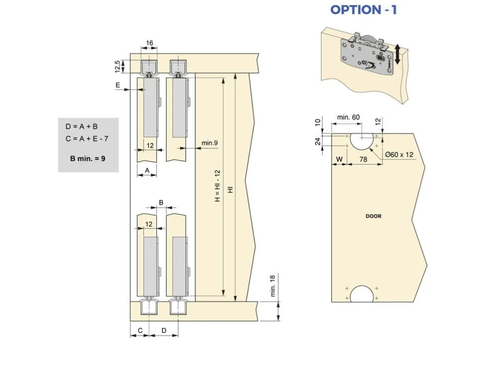 Kit di ferramenta per armadio 2 ante scorrevoli e chiusura soft Flow con binari incassati 2,35 m