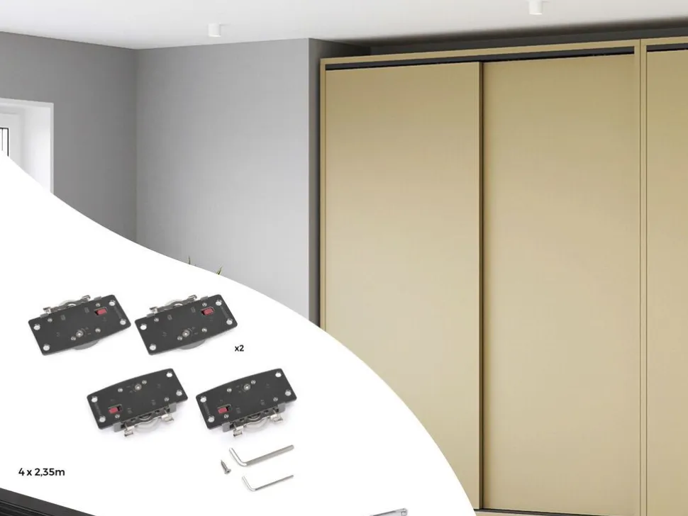 Kit di ferramenta per armadio 2 ante scorrevoli e chiusura soft Flow con binari incassati 2,35 m