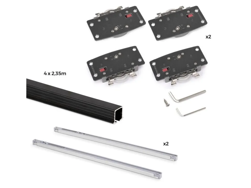Kit di ferramenta per armadio 2 ante scorrevoli e chiusura soft Flow con binari incassati 2,35 m