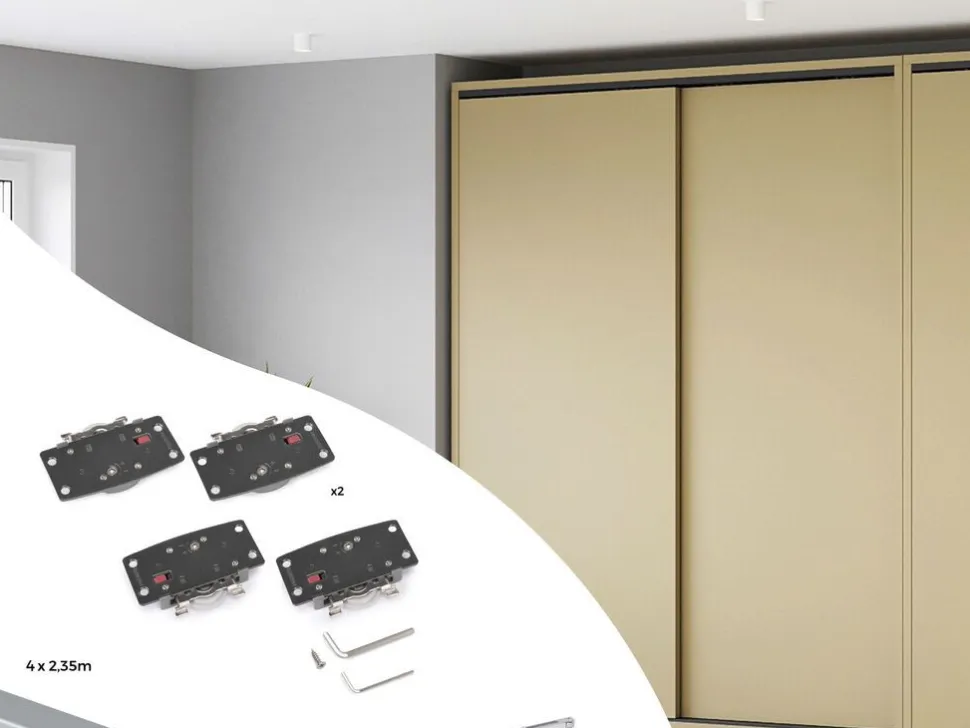 Kit di ferramenta per armadio 2 ante scorrevoli e chiusura soft Flow con binari incassati 2,35 m