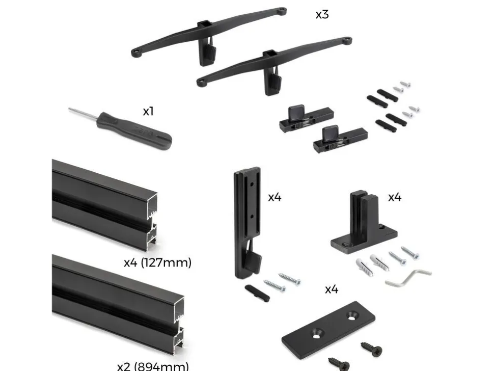 Kit di telaio modulare Zero con ferramenta per il montaggio a parete, Alluminio e Zama, Verniciato nero o grigio testurizzato