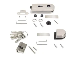Kit serratura e riscontro per porte a doppio vetro 8-12mm con scrocco orizzontale in acciaio e alluminio