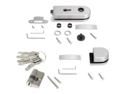Kit serratura e riscontro per porte a doppio vetro 8-12mm con scrocco orizzontale in acciaio e alluminio