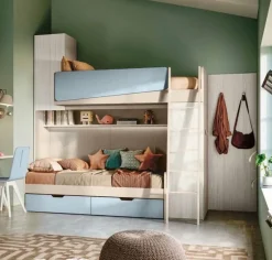 Letto a castello con armadi e cassettoni in Bianco Altea e Azzurro disponibile in 2 misure