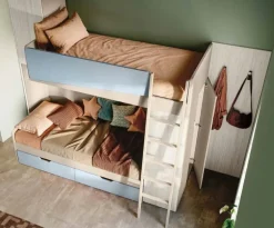 Letto a castello con armadi e cassettoni in Bianco Altea e Azzurro disponibile in 2 misure