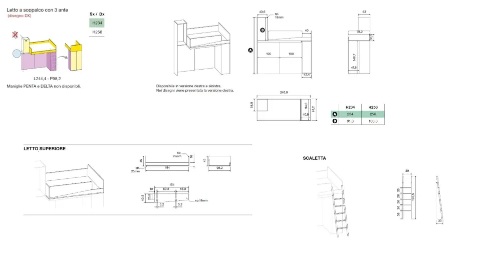 Letto a castello con armadi e cassettoni in Bianco Altea e Azzurro disponibile in 2 misure