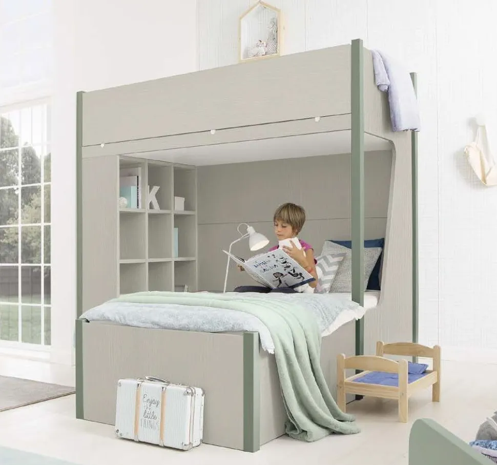 Letto a castello con libreria Felix linea Airone disponibile in vari colori