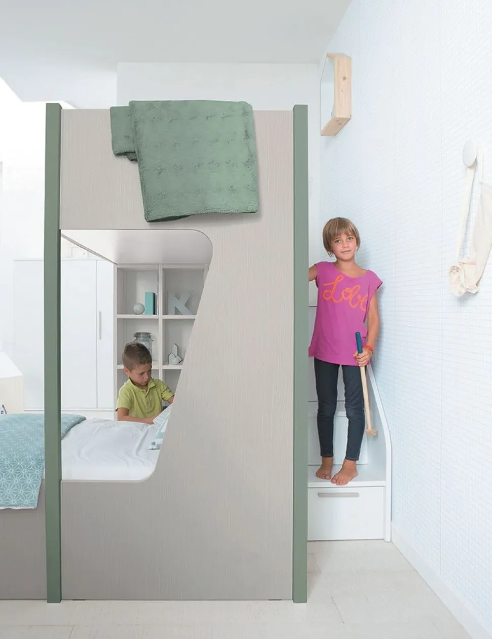 Letto a castello con libreria Felix linea Airone disponibile in vari colori