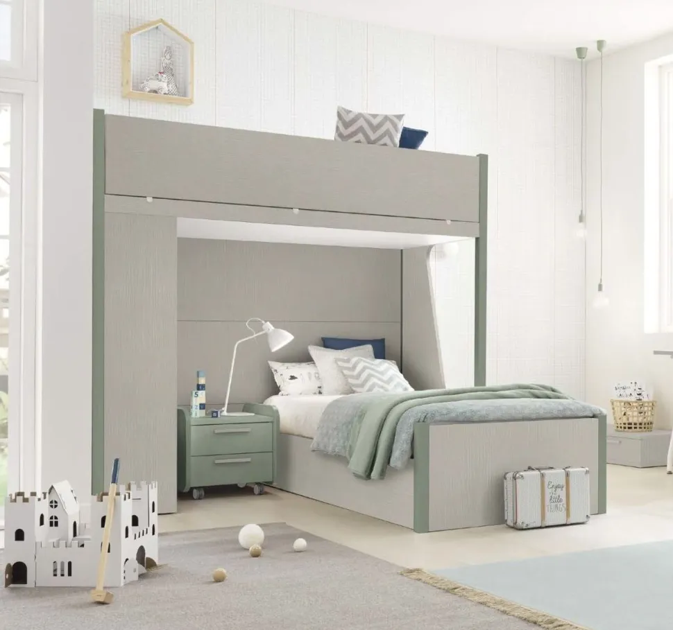 Letto a castello con libreria Felix linea Airone disponibile in vari colori
