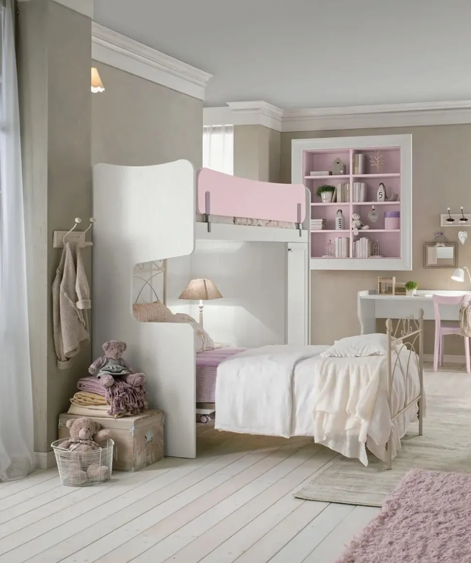 Letto a castello con scaletta contenitiva Aurora linea Omega disponibile in vari colori