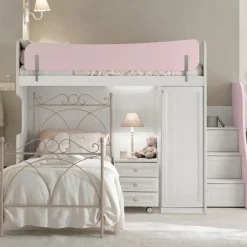 Letto a castello con scaletta contenitiva Aurora linea Omega disponibile in vari colori
