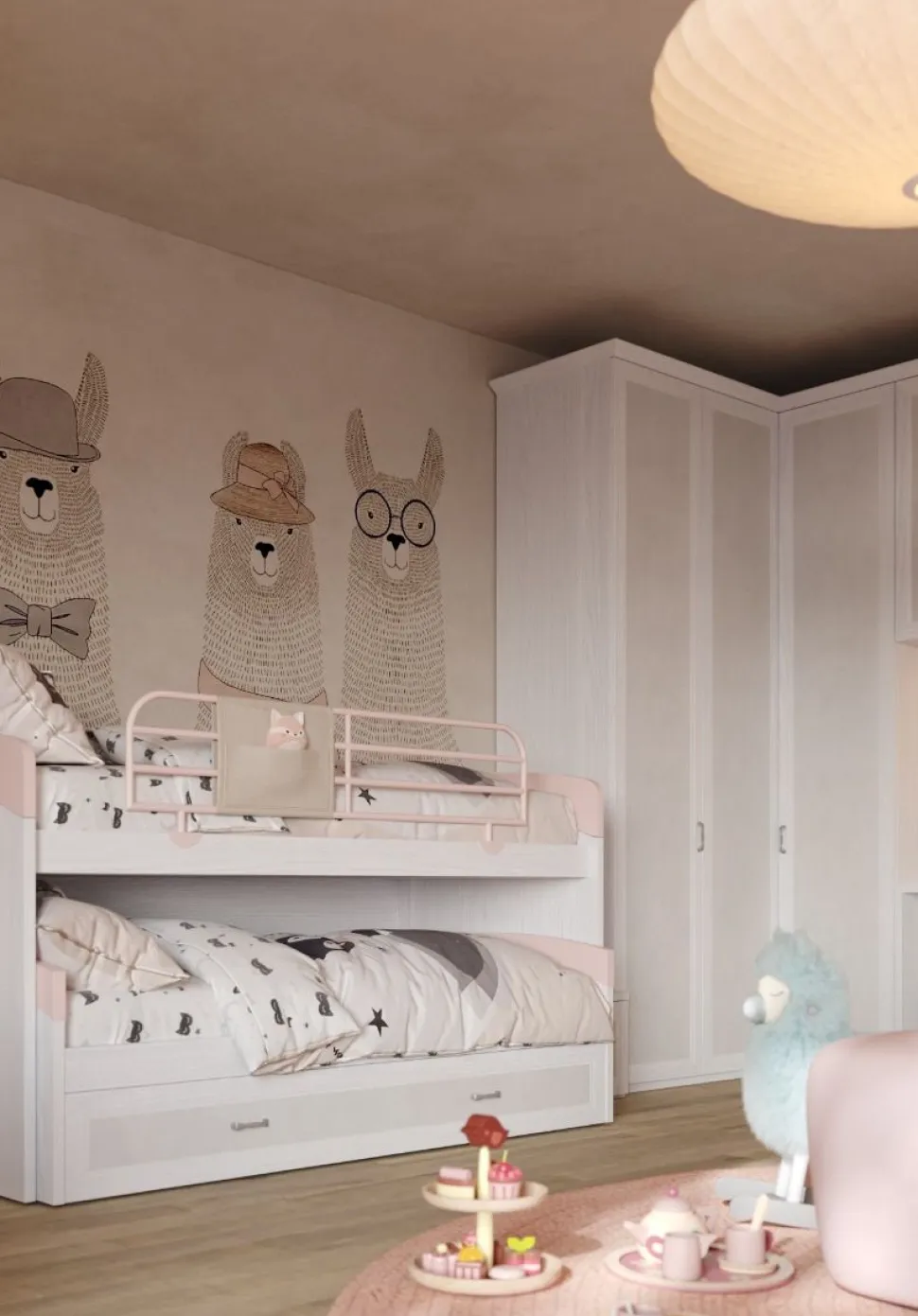 Letto a castello Felicity linea sitter finitura Rosantico, Calce e frassino Nuvola