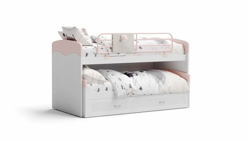 Letto a castello Felicity linea sitter finitura Rosantico, Calce e frassino Nuvola