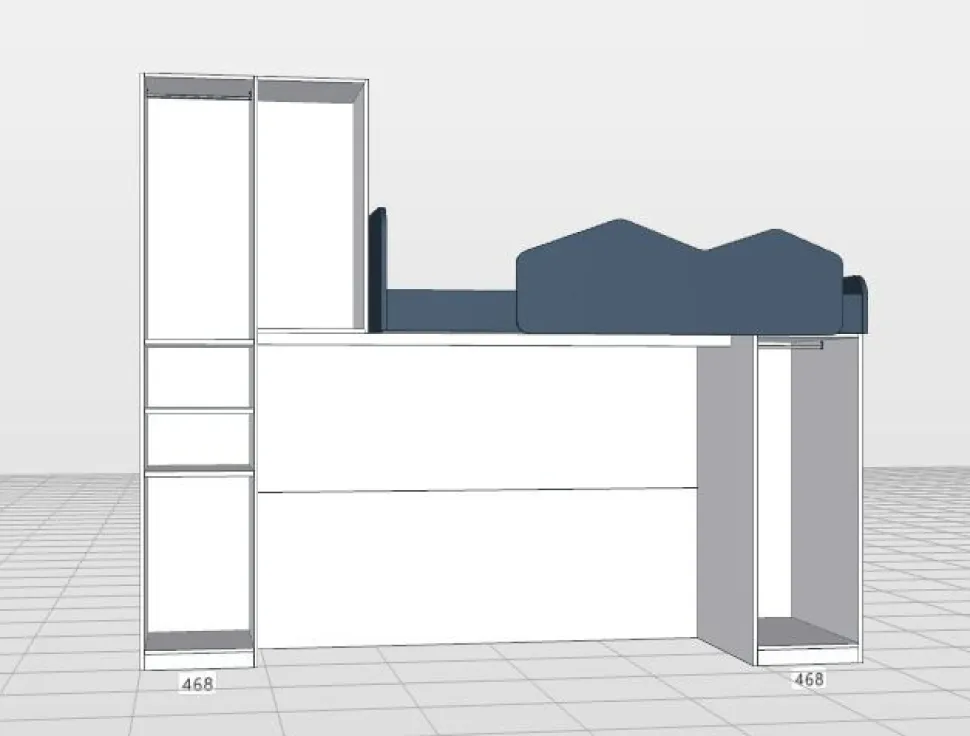 Letto a castello multifunzione con armadio integrato Blu Navy e Bianco Opaco disponibile in vari colori