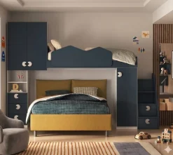 Letto a castello multifunzione con armadio integrato Blu Navy e Bianco Opaco disponibile in vari colori