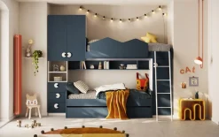 Letto a castello multifunzione con armadio integrato Blu Navy e Bianco Opaco disponibile in vari colori