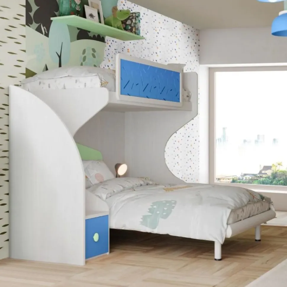 Letto a castello Pablo linea Fly finitura Cenere Wood e Cielo disponibile in Vari COLORI
