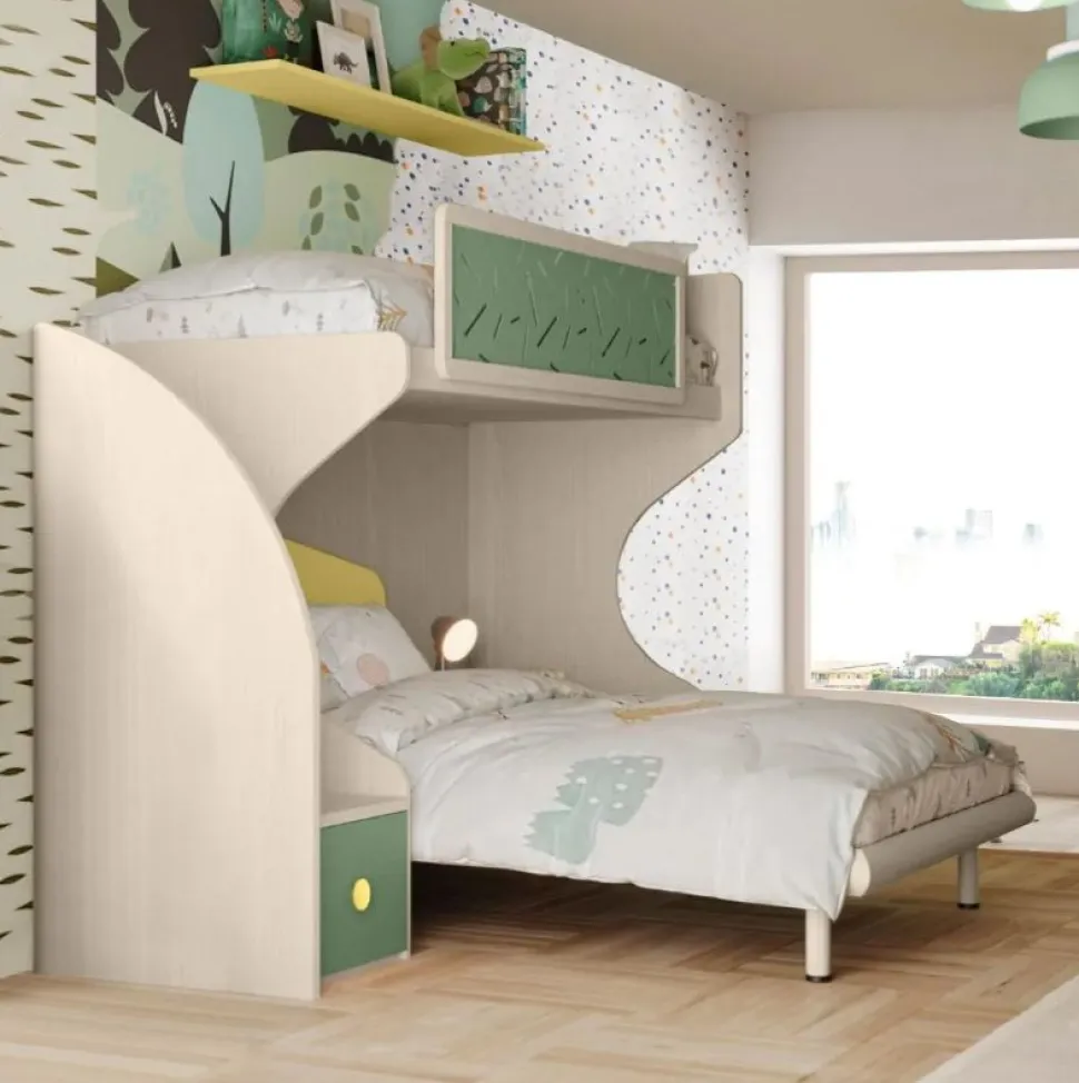 Letto a castello Pablo linea Fly finitura Cenere Wood e Salvia disponibile in Vari COLORI