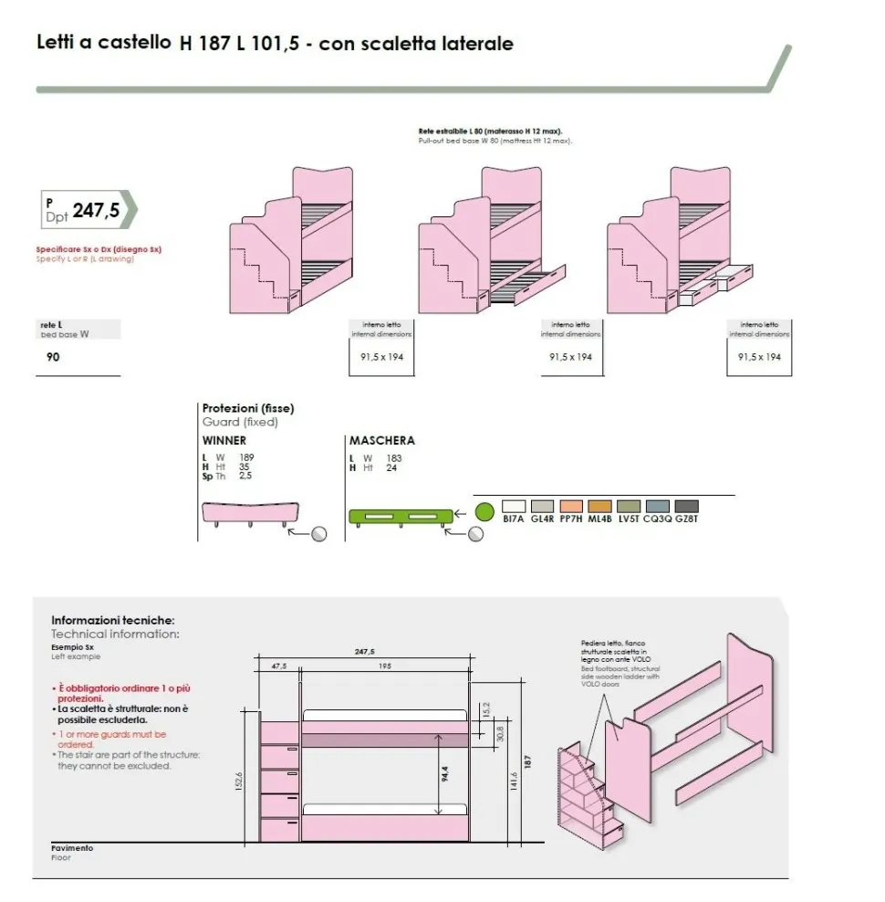 Letto a Castello Patrik disponibile in 3 versioni e in 15 colorazioni