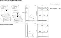 Letto a scomparsa con divano integrato in Noce biondo e Orzo disponibile in vari colori