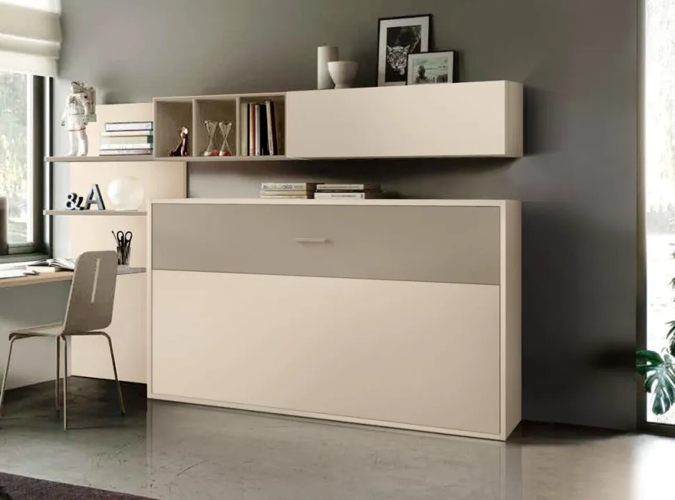 Letto a Scomparsa orizzontale trasformabile in Bianco altea e Rosso Paprika disponibile in 2 misure