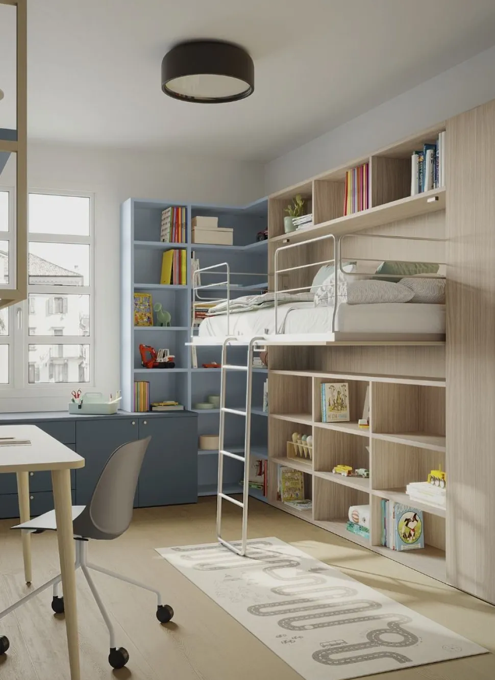 Letto a scomparsa singolo su libreria linea Airone disponibile in 3 misure