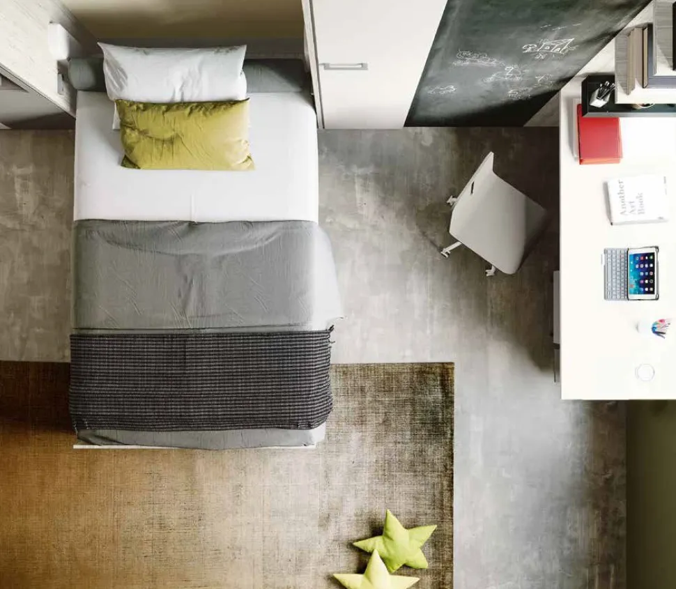 Letto a Scomparsa una piazza e mezza trasformabile con armadi e libreria Bianco altea e Grigio