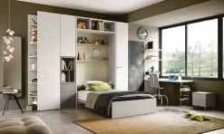 Letto a Scomparsa una piazza e mezza trasformabile con armadi e libreria Bianco altea e Grigio